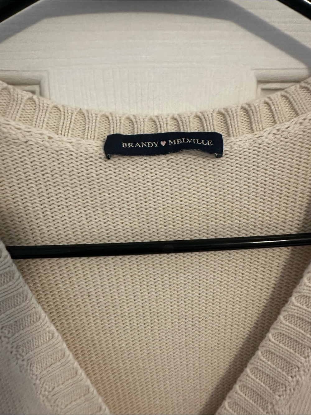 Brandy Melville Cream V-Neck Knit Sweater